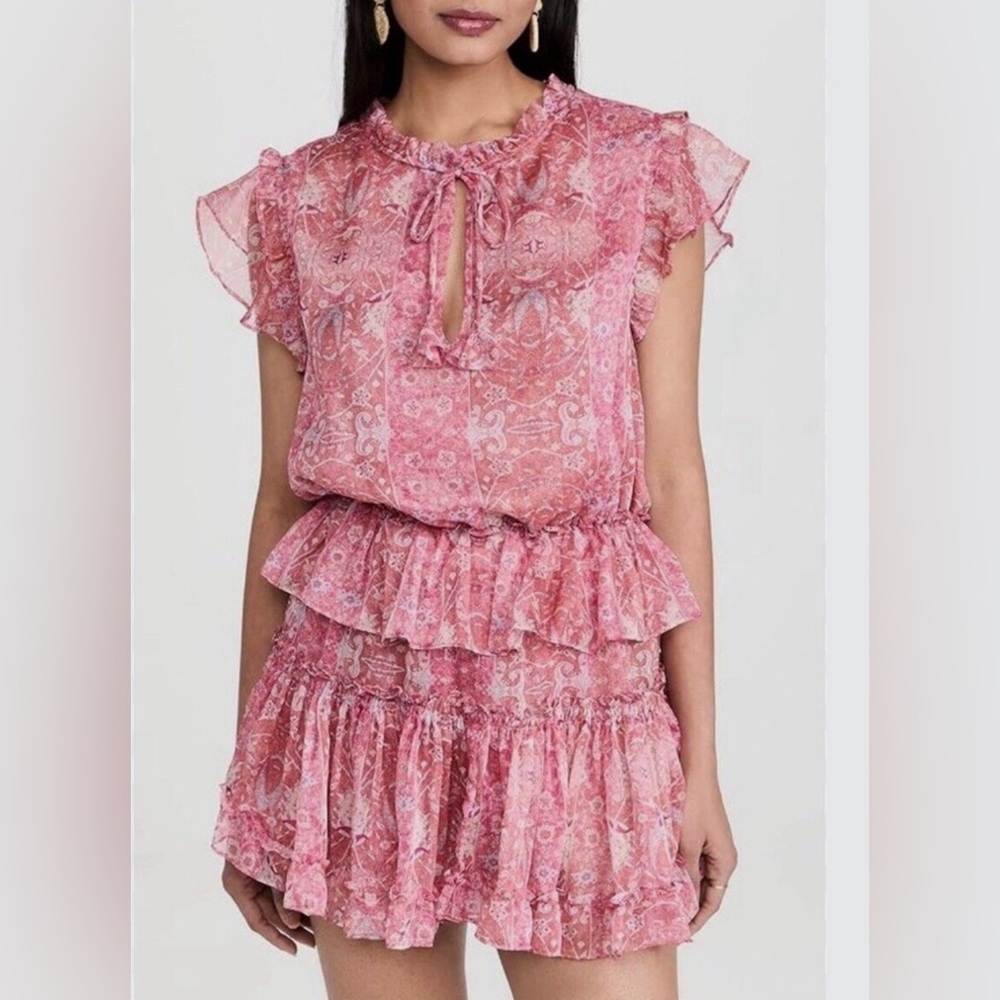 Misa Los Angeles Lilian Ruffle Mini Dress Washed Rose Pink Boho V-Neck